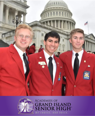  Skills usa officers posting in front of US capitol building.